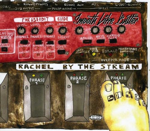 Red music synthesizer panel with “Rachel By The Stream” CD title.