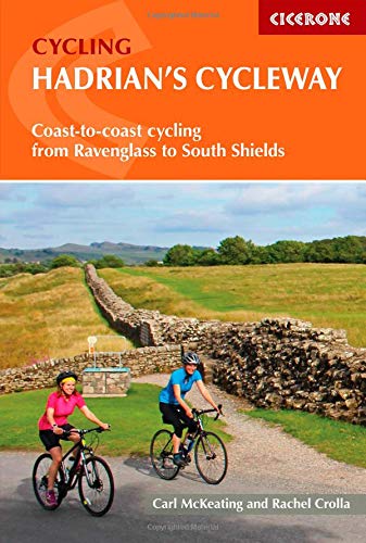 Hadrian’s Cycleway guidebook cover with cyclists near Hadrian’s Wall.