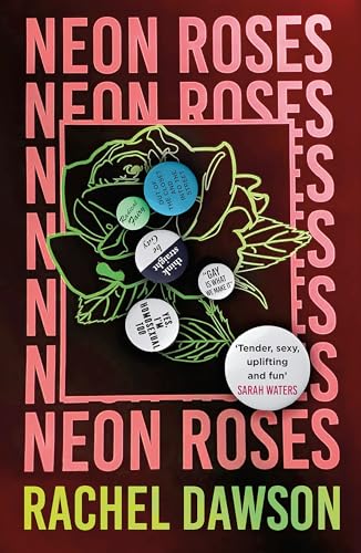 Book cover featuring a line-art rose with LGBTQ+ pin badges on a red background.
