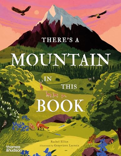 Illustrated book cover featuring a large mountain, forest, animals, and birds at sunset.