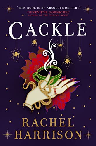 Book cover for "Cackle" featuring a hand, snake, and floral design.