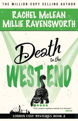 Book cover for Death in the West End featuring a black cat and London skyline.