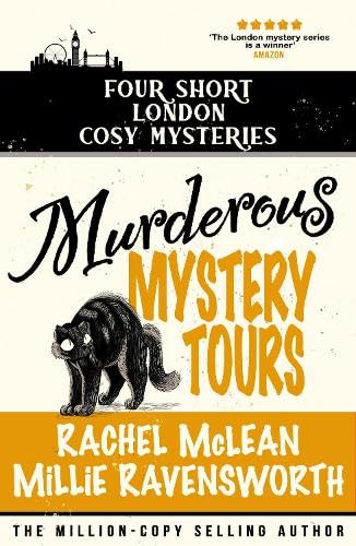 Book cover for Murderous Mystery Tours featuring a black cat illustration and London skyline.