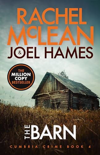 Weathered wooden barn in tall grass with orange and white text overlay.