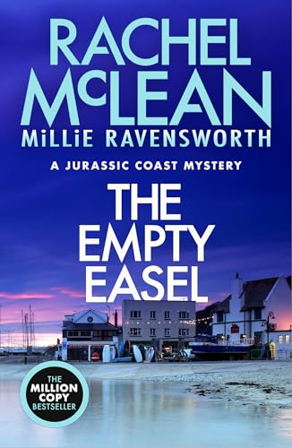Book cover for The Empty Easel by Rachel McLean, featuring a coastal town at dusk.