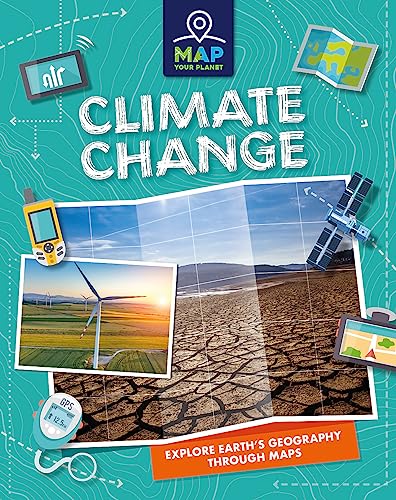 Book cover illustrating climate change impacts with maps and technology.