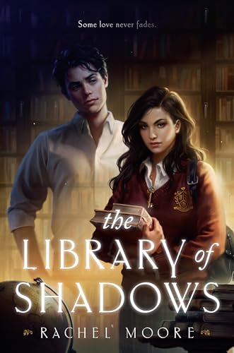 Book cover featuring two young adults in front of bookshelves.
