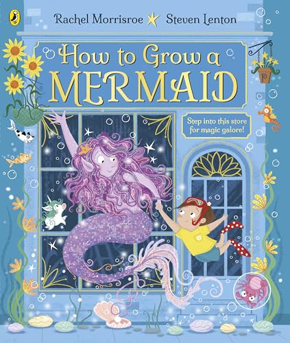 Book cover: mermaid with purple hair, boy looking up at her.