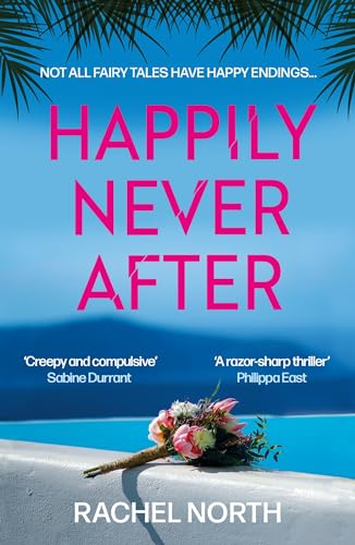 Book cover: "Happily Never After" with a poolside and floral image.