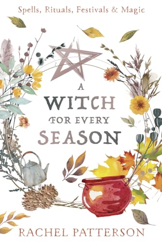 Book cover with autumnal floral wreath, pentacle, and cauldron illustration.
