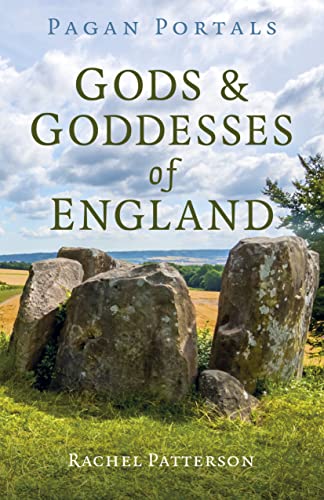 Book cover: "Gods & Goddesses of England" with stone circle image.