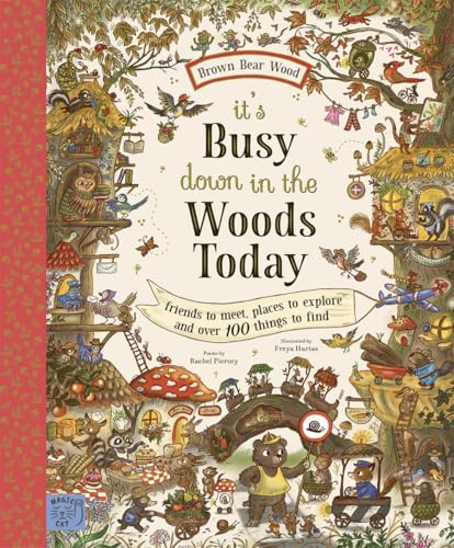Illustrated book cover featuring a busy woodland scene with animals and trees.