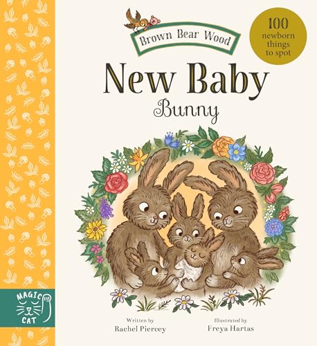 A family of bunnies surrounded by a floral wreath on a book cover.