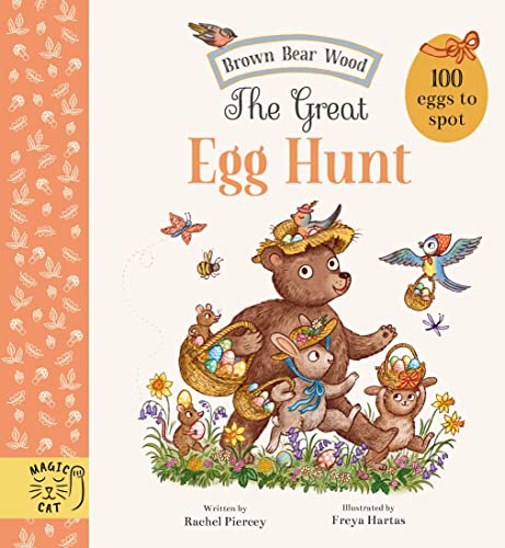 Book cover: bear and animals with colorful eggs, floral background.