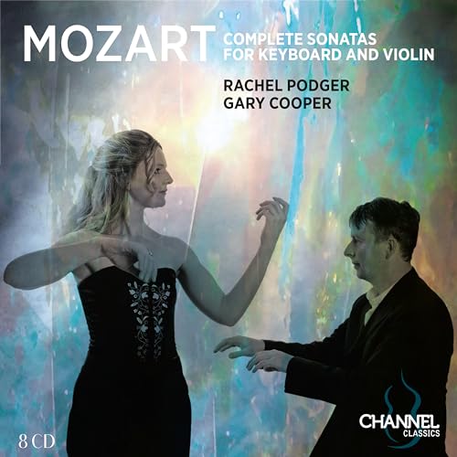 CD cover featuring portraits of Rachel Podger and Gary Cooper, with "Mozart" text.