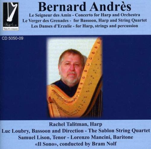 "CD cover with a man holding a harp, against a blue background."