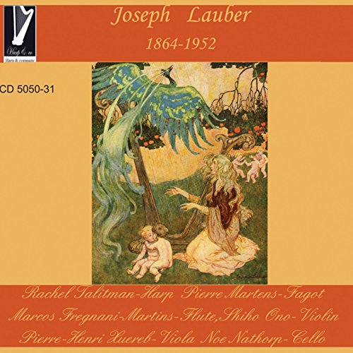 CD cover featuring a woman playing a harp amidst fantastical foliage.