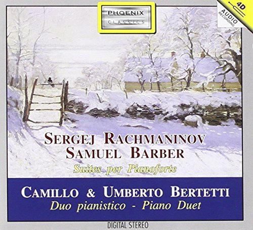 CD cover for Rachmaninov piano duet with winter landscape painting.