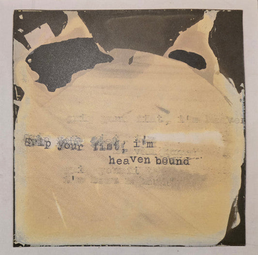 Album cover with typewriter text Grip your fist, I'm heaven bound on beige background.