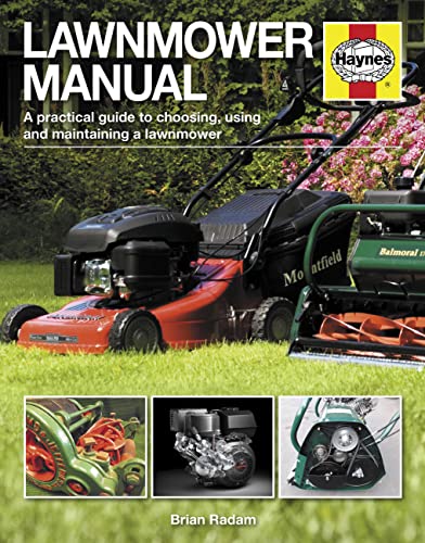 Lawnmower Manual book cover with images of lawnmowers and engine parts.