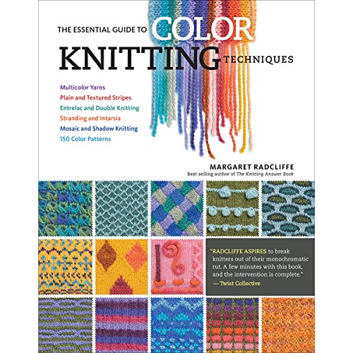 Book cover showing colorful knitted patterns and techniques for color knitting.