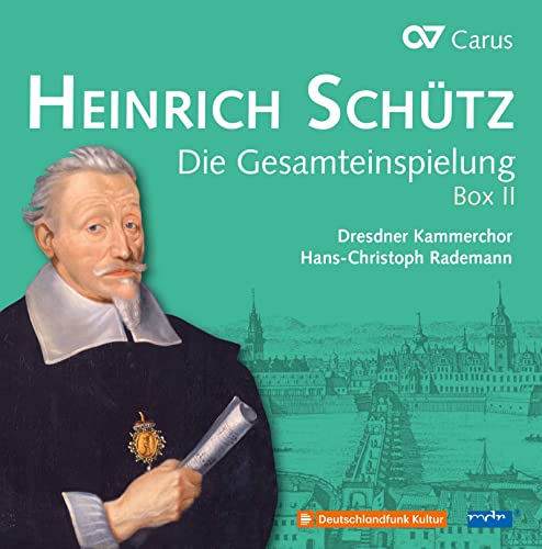 CD cover featuring portrait of Heinrich Schütz and Dresden cityscape.