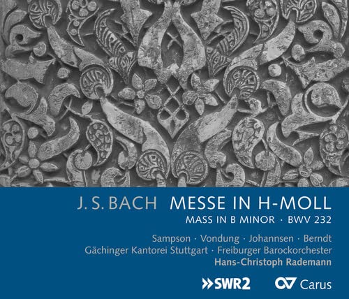 CD cover for J.S. Bach's Messe in H-Moll featuring grey ornate stone carvings.