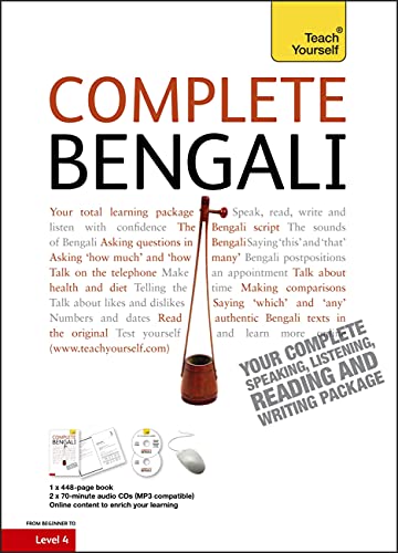Complete Bengali" language learning book with audio CDs and mouse illustration.