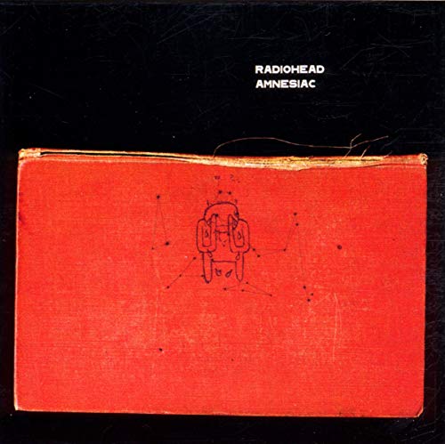 Radiohead’s “Amnesiac” CD cover: red surface with a sketched figure.