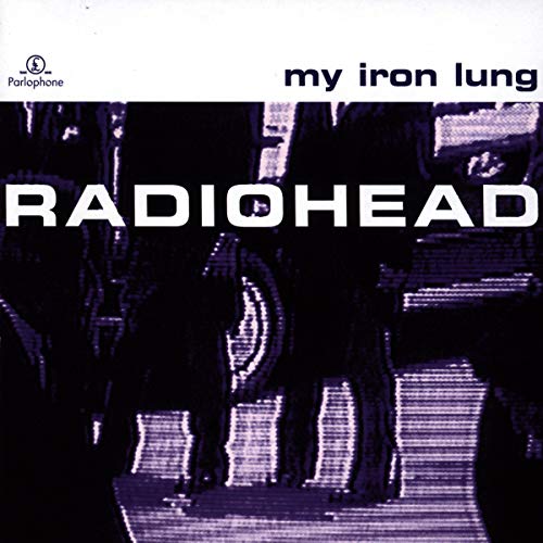 Radiohead “My Iron Lung” CD cover, distorted purple and black image.
