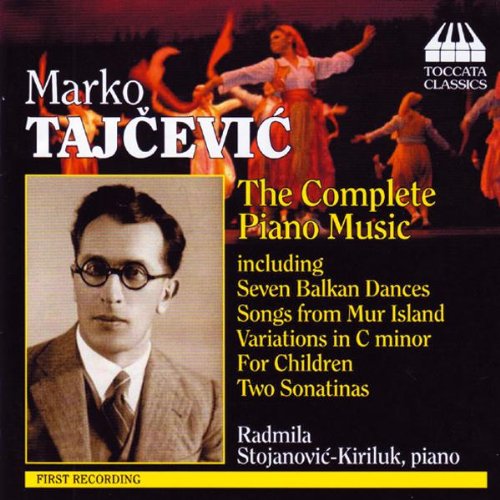 CD cover featuring a man and dancers, with text describing the piano music.