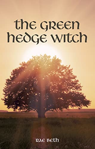 Book cover: "The Green Hedge Witch" with a tree silhouetted against the sun.