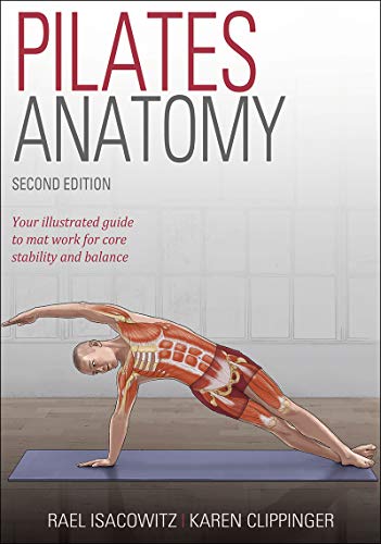 Book cover for Pilates Anatomy showing an anatomical illustration of a person doing Pilates.