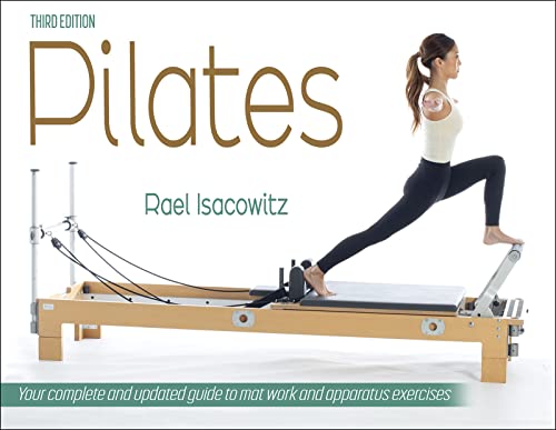Book cover showing a woman performing a Pilates exercise on a wooden reformer machine.