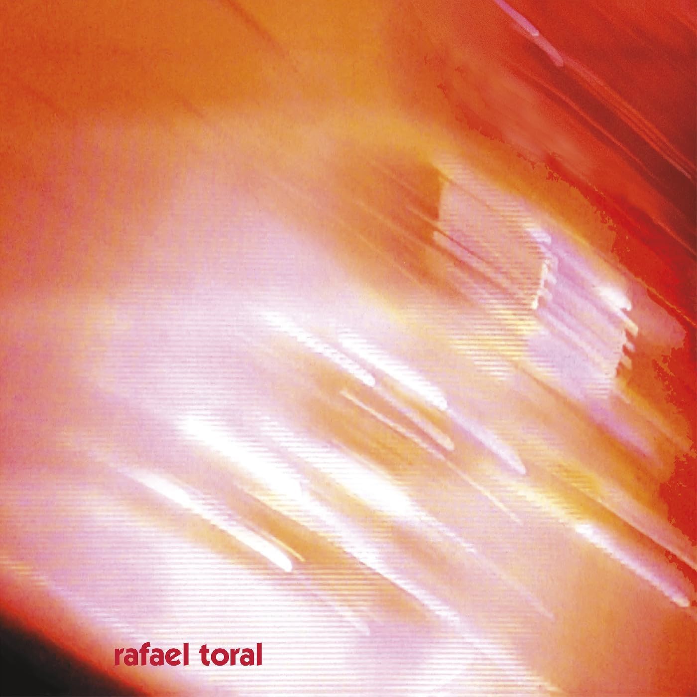 Abstract red and white streaks with "Rafael Toral" text below.