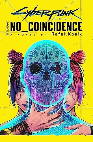 Yellow book cover with a glowing skull and woman with pink hair.