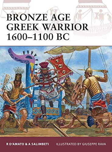 Bronze Age Greek warriors in battle, illustrated book cover.