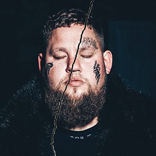 Rag'n'Bone Man portrait with facial tattoos and a dark, furry collar.