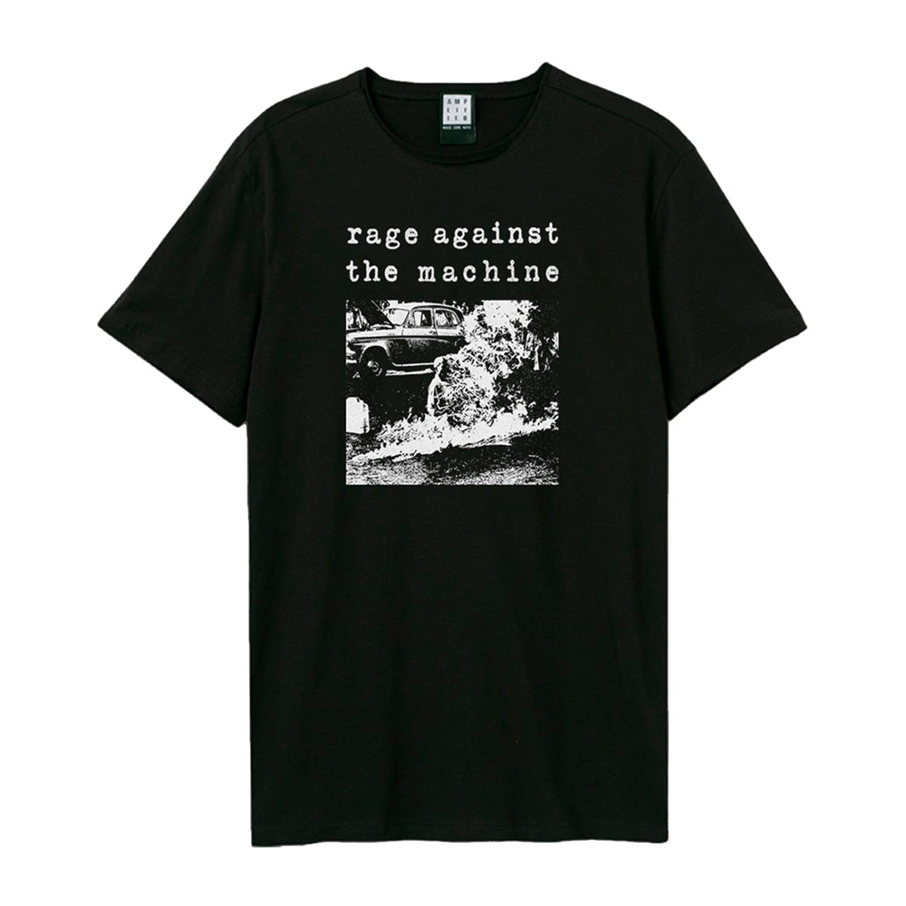 Black t-shirt with white "Rage Against The Machine" text and car graphic.