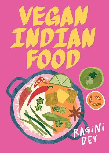 Book cover with illustrated Indian vegan food and bold yellow text.