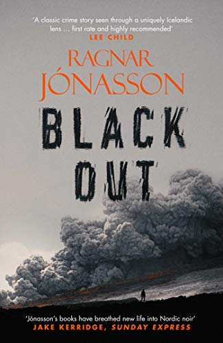 Book cover: “Blackout” by Ragnar Jónasson, with volcanic eruption imagery.