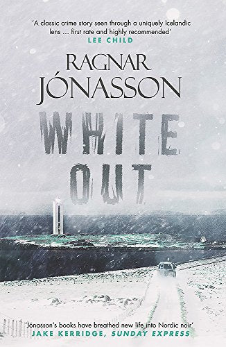 Book cover showing a car driving on a snowy road toward a distant lighthouse.
