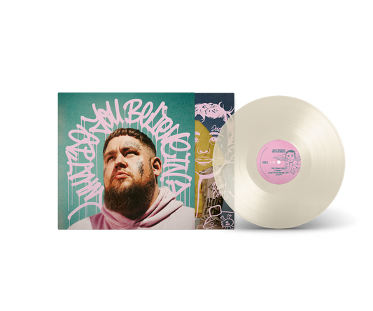 RagnBone Man portrait with pink dripping text on a teal background.