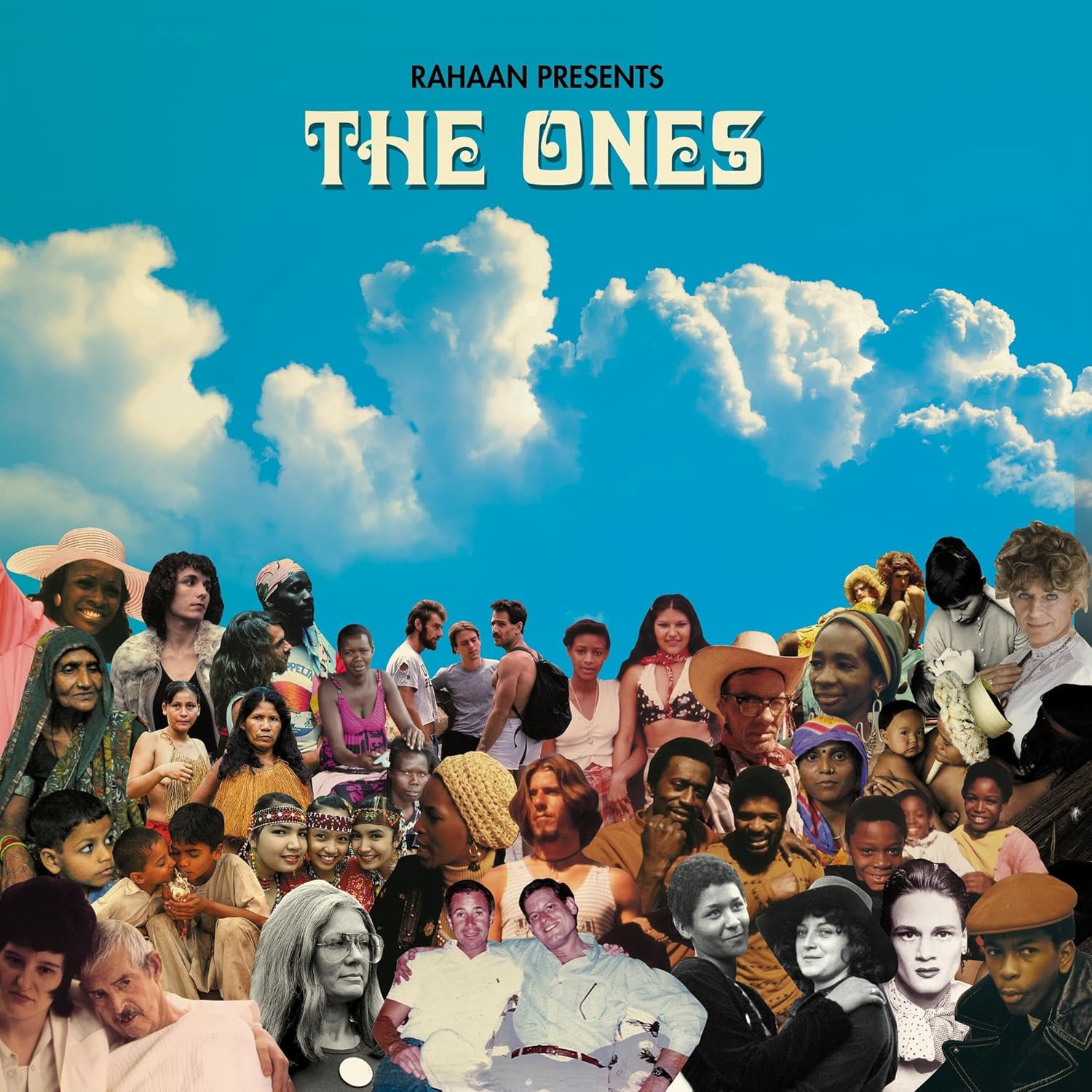 Album cover featuring a collage of diverse people against a bright blue cloudy sky.