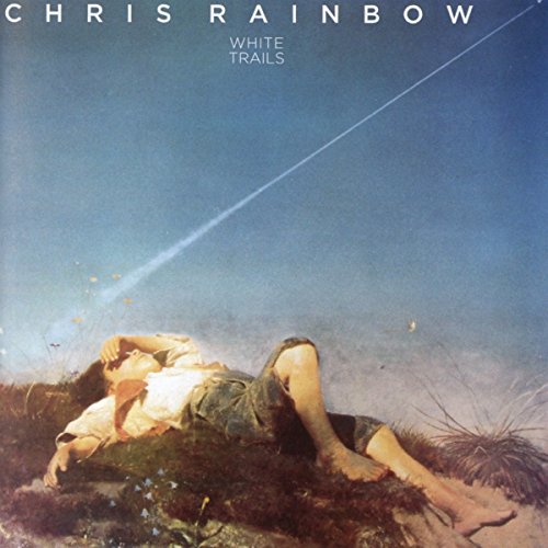 Album cover: person lying in grass, white trail across blue sky.
