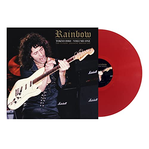 Rainbow album cover featuring guitarist Ritchie Blackmore and red vinyl record.