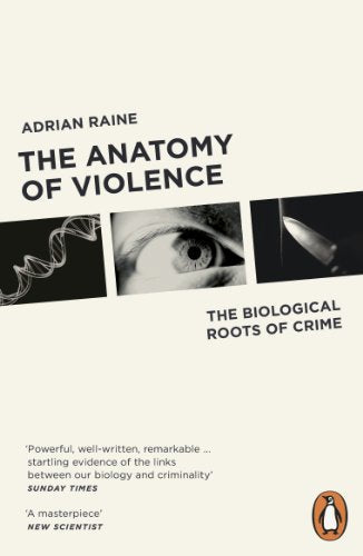 Book cover for The Anatomy of Violence featuring a DNA strand, eye, and knife.