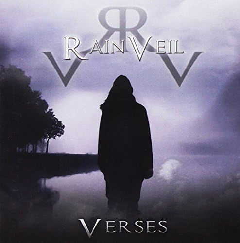 CD cover for Rainveil’s “Verses” featuring a hooded figure in mist.