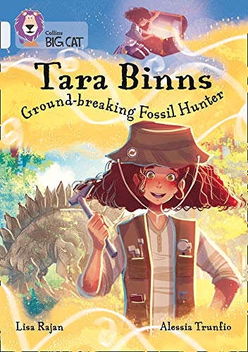 Book cover featuring a girl examining a fossil, colourful illustration, part of a series.