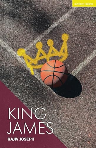 A basketball sits on an asphalt court in front of a painted yellow crown.